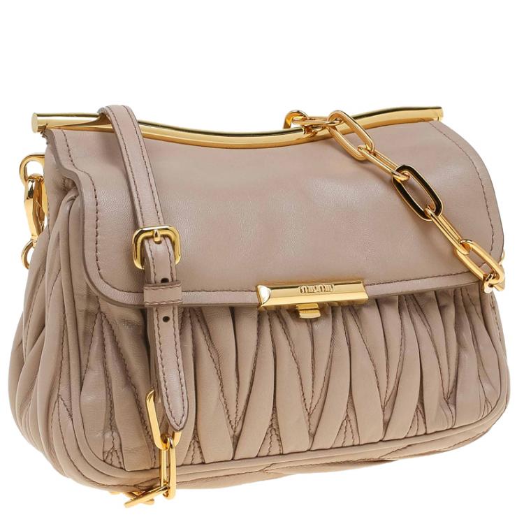 Pre Owned Miu Miu Beige Matelasse Leather Frame Shoulder Bag