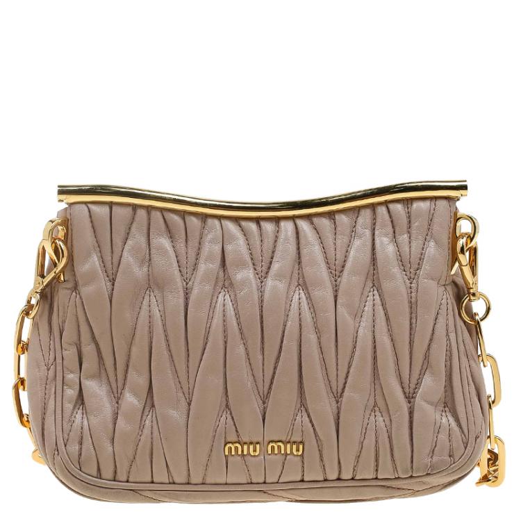 Pre Owned Miu Miu Beige Matelasse Leather Frame Shoulder Bag