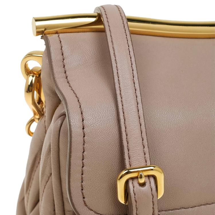 Pre Owned Miu Miu Beige Matelasse Leather Frame Shoulder Bag
