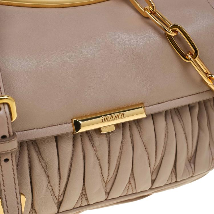 Pre Owned Miu Miu Beige Matelasse Leather Frame Shoulder Bag