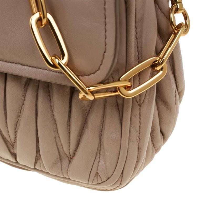 Pre Owned Miu Miu Beige Matelasse Leather Frame Shoulder Bag