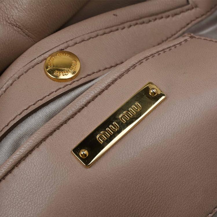 Pre Owned Miu Miu Beige Matelasse Leather Frame Shoulder Bag
