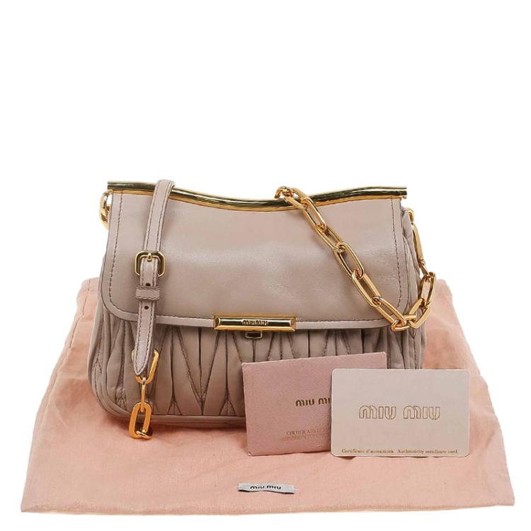 Pre Owned Miu Miu Beige Matelasse Leather Frame Shoulder Bag