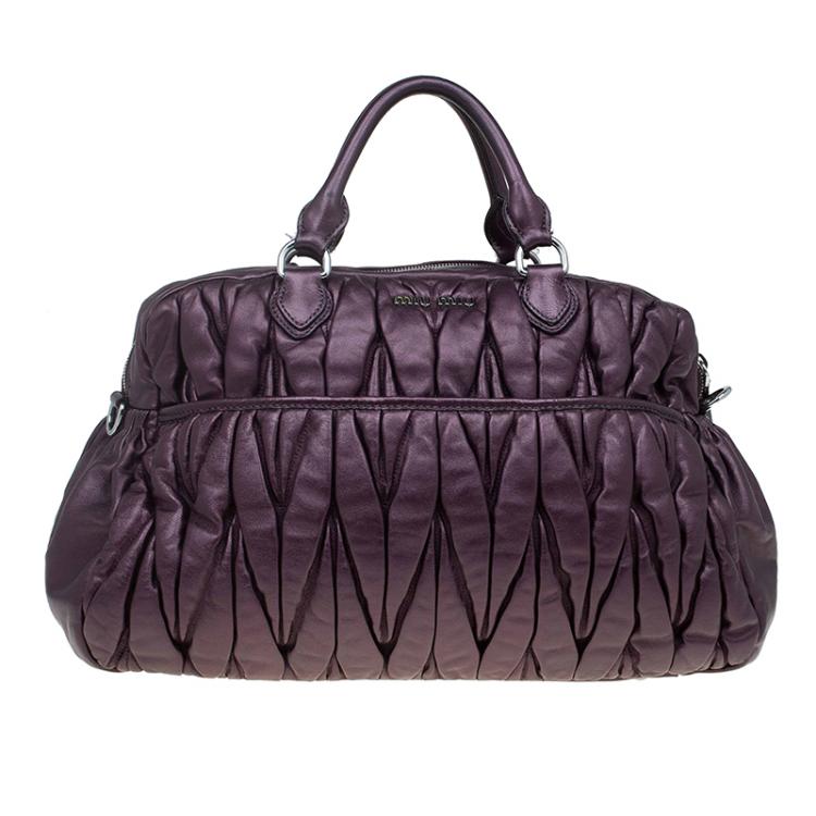 Pre Owned Miu Miu Metallic Purple Matelasse Leather bauletto Bowler Bag