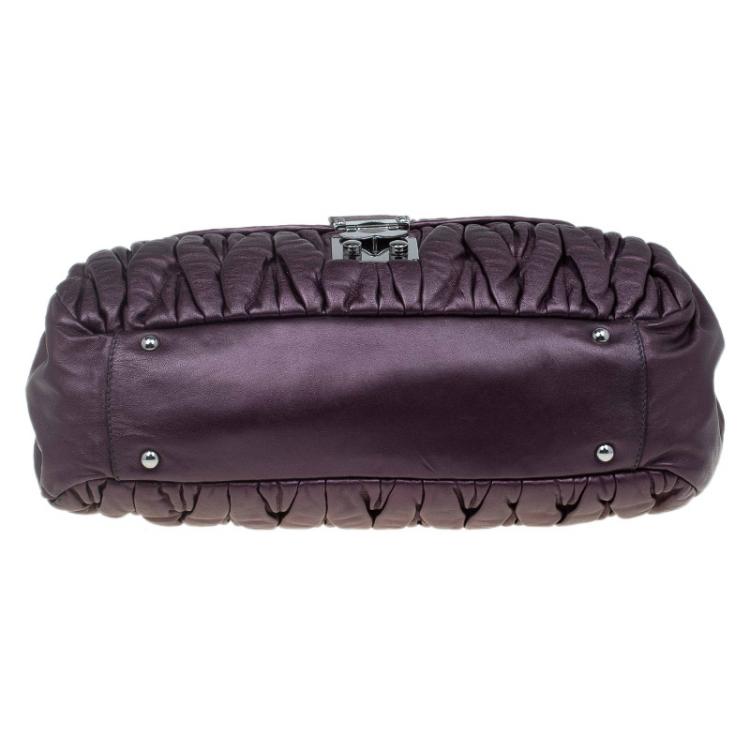 Pre Owned Miu Miu Metallic Purple Matelasse Leather bauletto Bowler Bag
