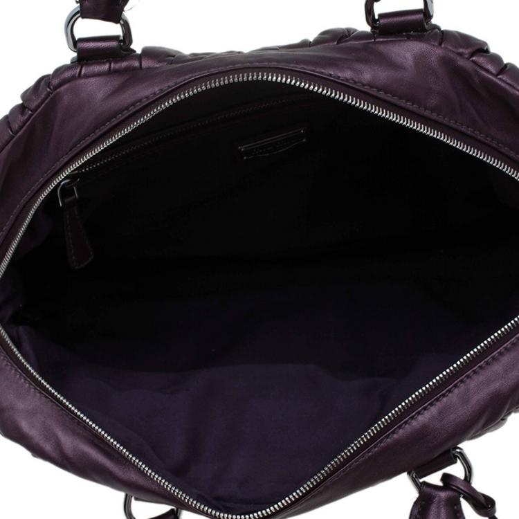 Pre Owned Miu Miu Metallic Purple Matelasse Leather bauletto Bowler Bag