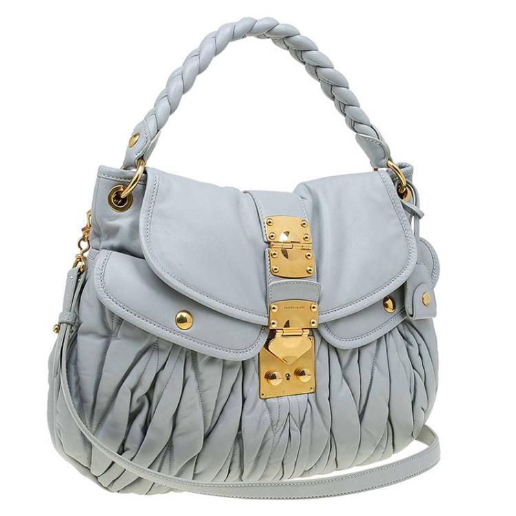 Pre Owned Miu Miu Grey Matelasse Lux Leather Coffer Hobo