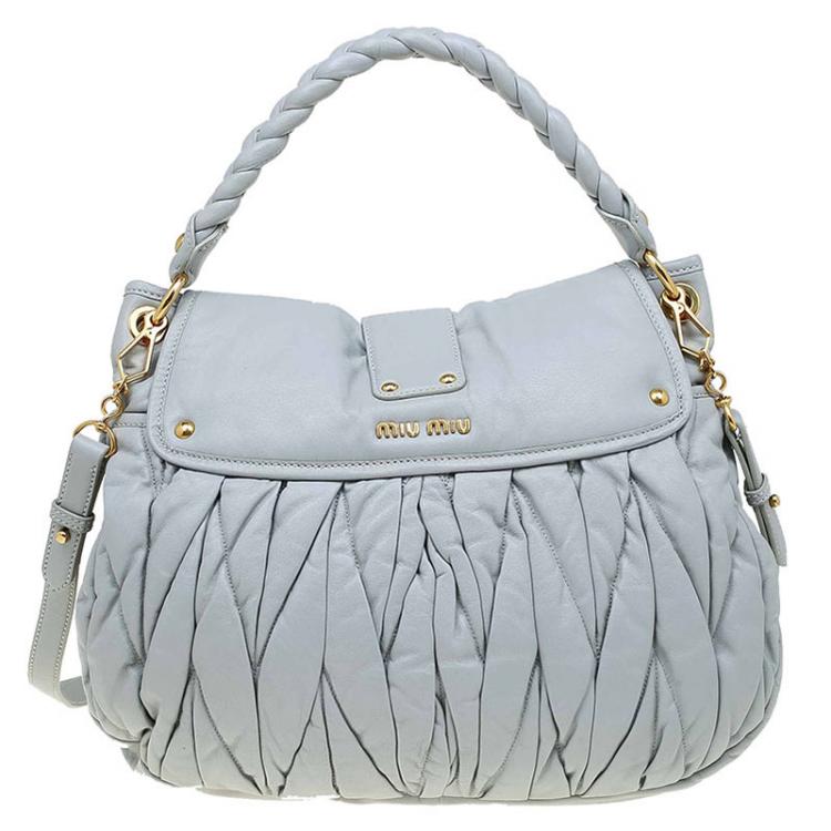 Pre Owned Miu Miu Grey Matelasse Lux Leather Coffer Hobo