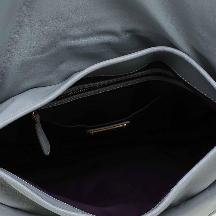 Pre Owned Miu Miu Grey Matelasse Lux Leather Coffer Hobo