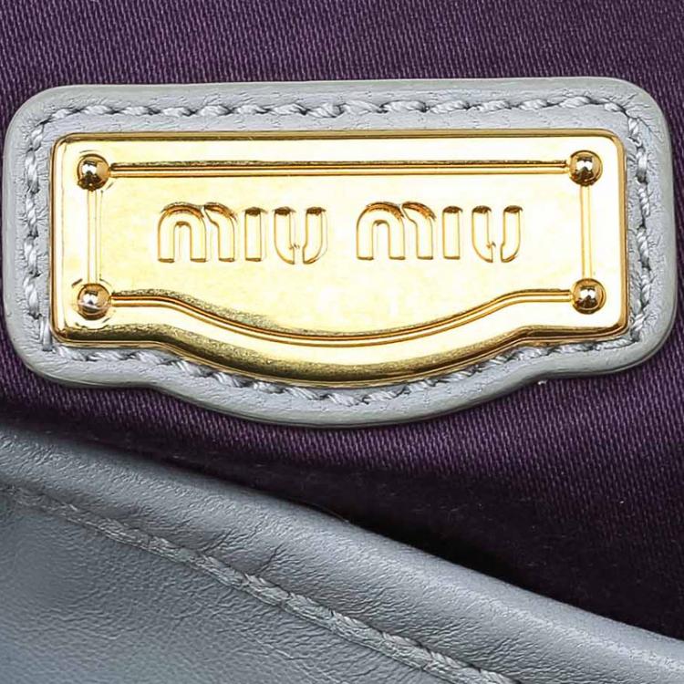 Pre Owned Miu Miu Grey Matelasse Lux Leather Coffer Hobo