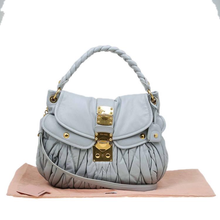 Pre Owned Miu Miu Grey Matelasse Lux Leather Coffer Hobo