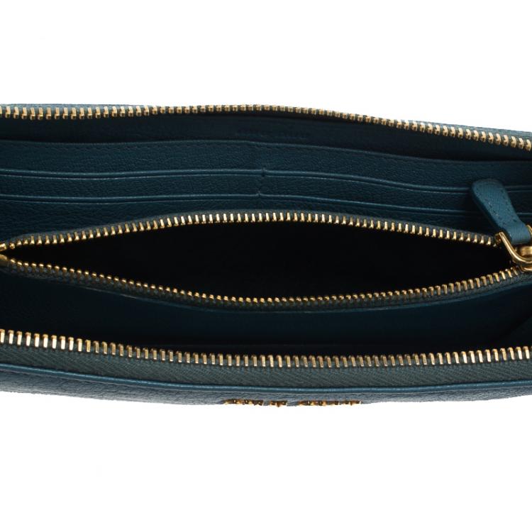 Pre Owned Miu Miu Light Blue Leather Zip Around Wallet