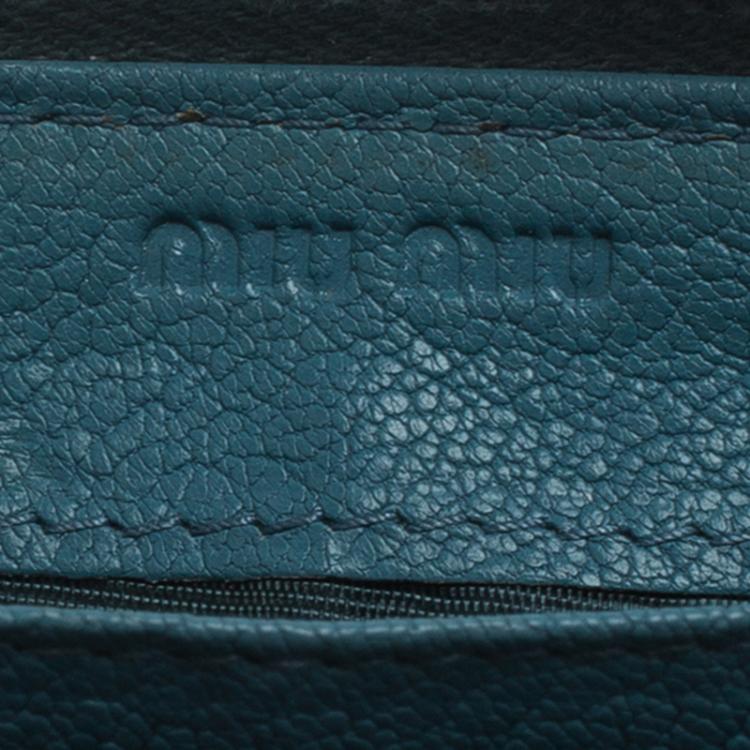 Pre Owned Miu Miu Light Blue Leather Zip Around Wallet