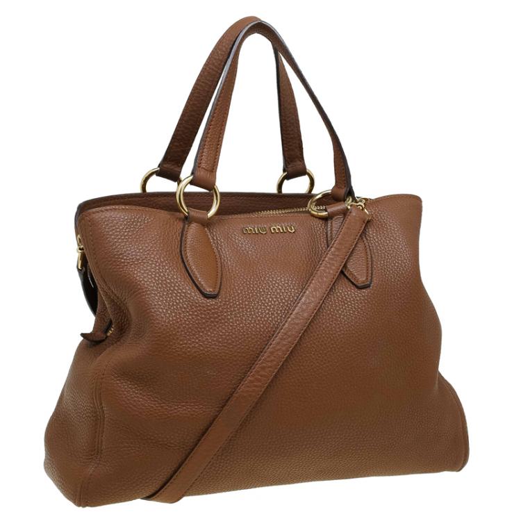 Pre Owned Miu Miu Brown Pebbled Leather Zip Tote