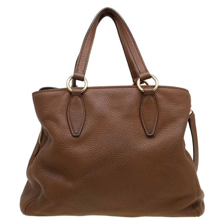 Pre Owned Miu Miu Brown Pebbled Leather Zip Tote