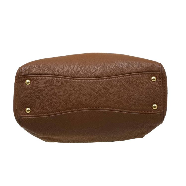 Pre Owned Miu Miu Brown Pebbled Leather Zip Tote