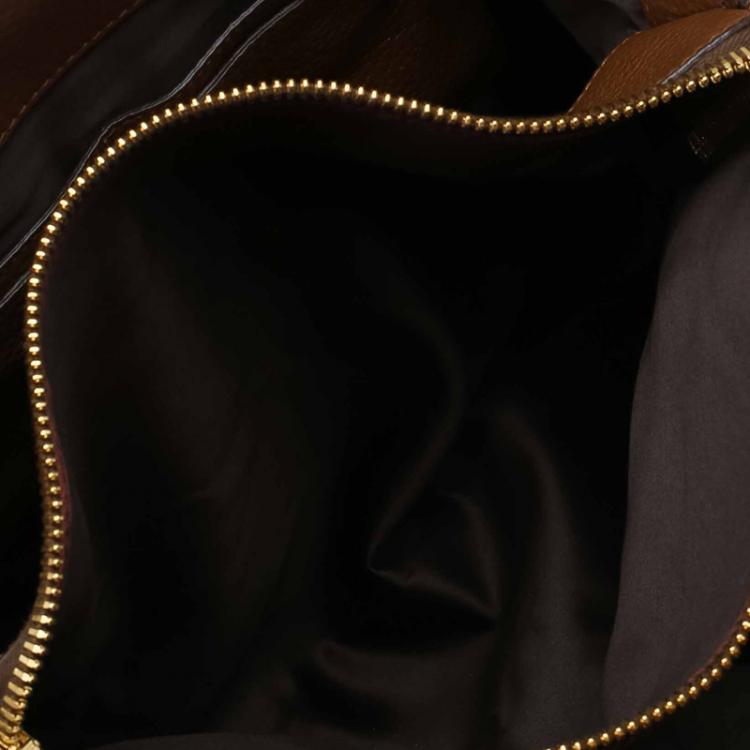 Pre Owned Miu Miu Brown Pebbled Leather Zip Tote
