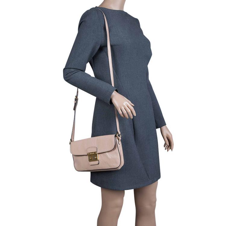 Pre Owned Miu Miu Beige Leather Madras Argilla Shoulder Bag