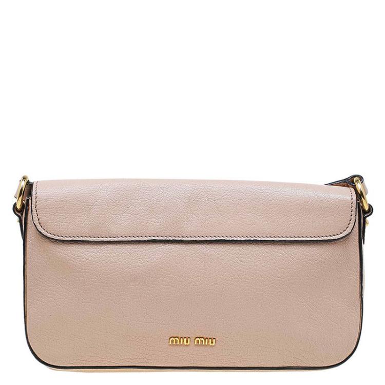 Pre Owned Miu Miu Beige Leather Madras Argilla Shoulder Bag