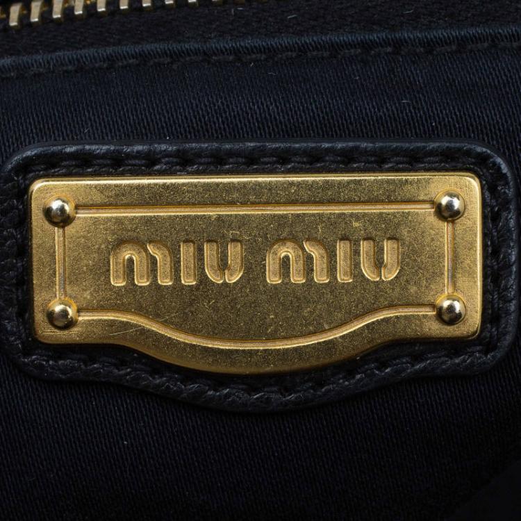 Pre Owned Miu Miu  Black Woven Leather Fringe Hobo