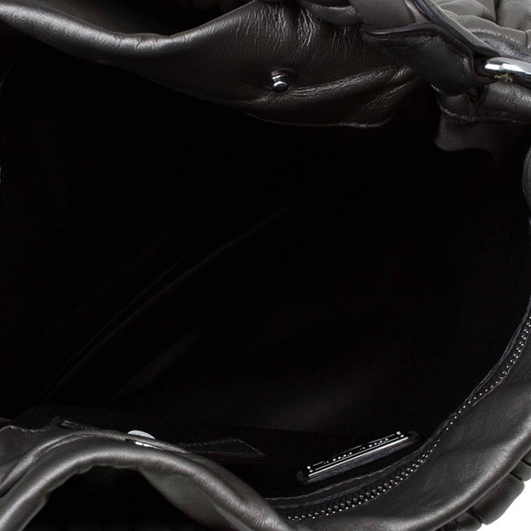 Pre Owned Miu Miu Metallic Silver Matelasse Leather Hobo