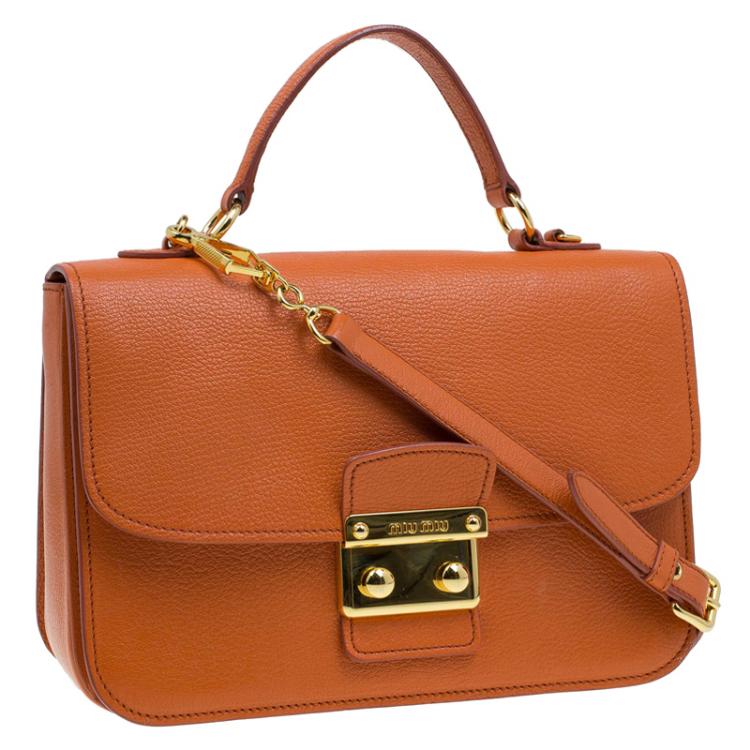 Pre Owned Miu Miu Orange Leather Madras Crossbody Bag