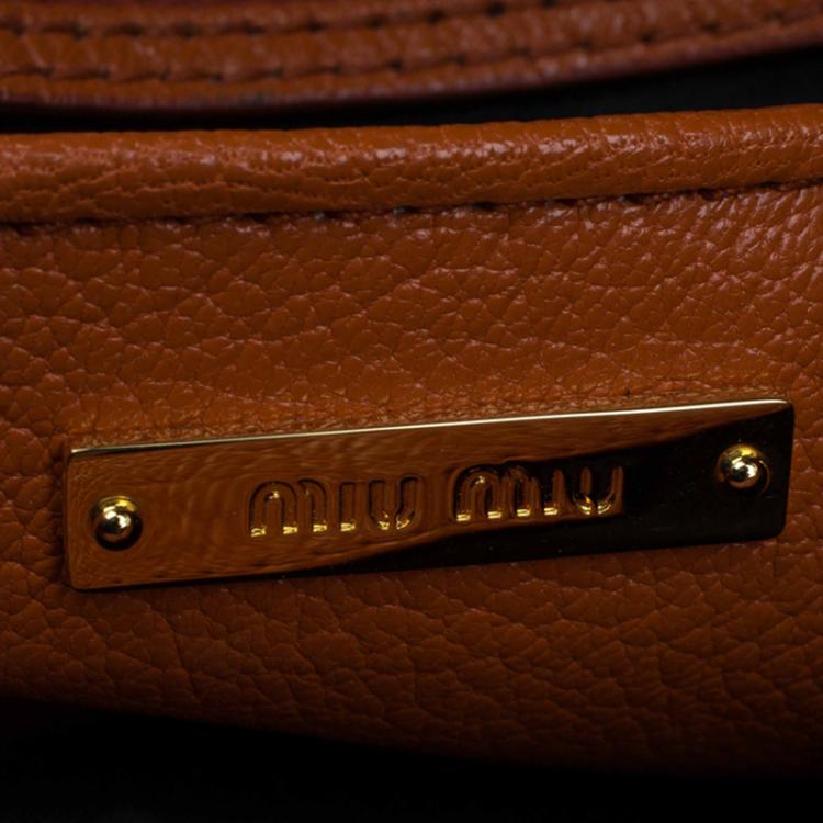 Pre Owned Miu Miu Orange Leather Madras Crossbody Bag