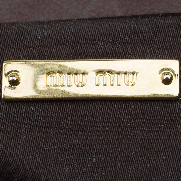 Pre Owned Miu Miu Dark Green Vitello Lux Leather Bow Top Handle Bag