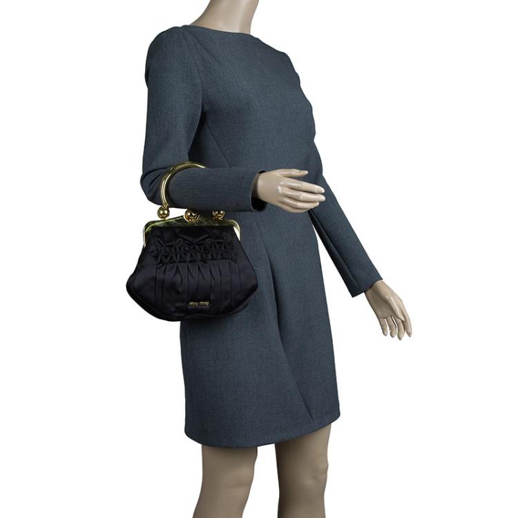 Pre Owned Miu Miu Black Satin Frame Handbag