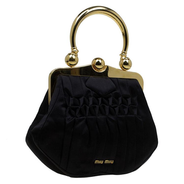 Pre Owned Miu Miu Black Satin Frame Handbag