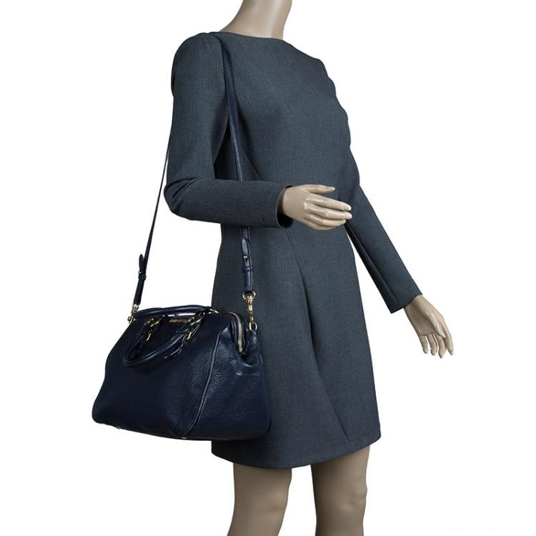 Pre Owned Miu Miu Dark Blue Leather Top handle Bag
