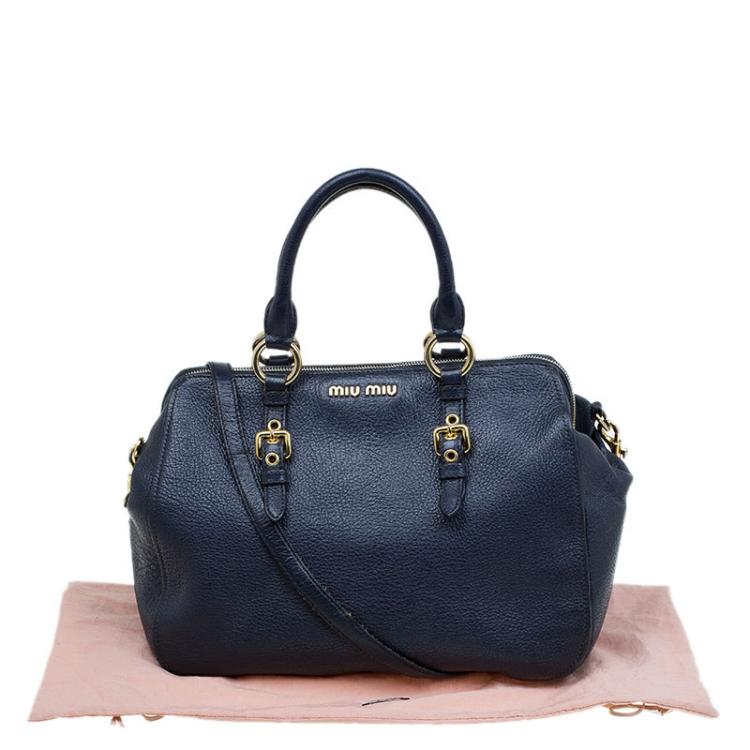 Pre Owned Miu Miu Dark Blue Leather Top handle Bag
