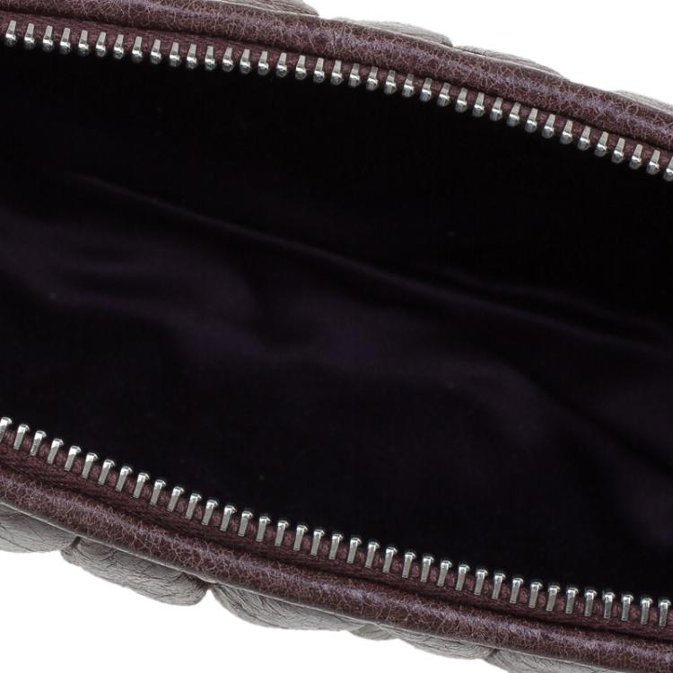 Pre Owned Miu Miu Brown Matelasse Lux Leather Wristlet Clutch 