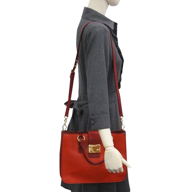Pre Owned Miu Miu Bicolor Leather Madras Tote