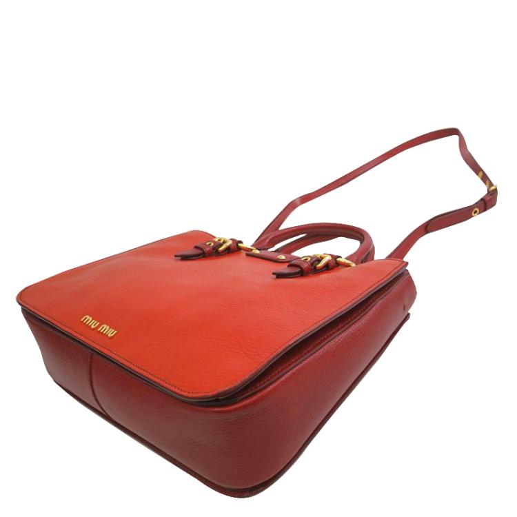 Pre Owned Miu Miu Bicolor Leather Madras Tote