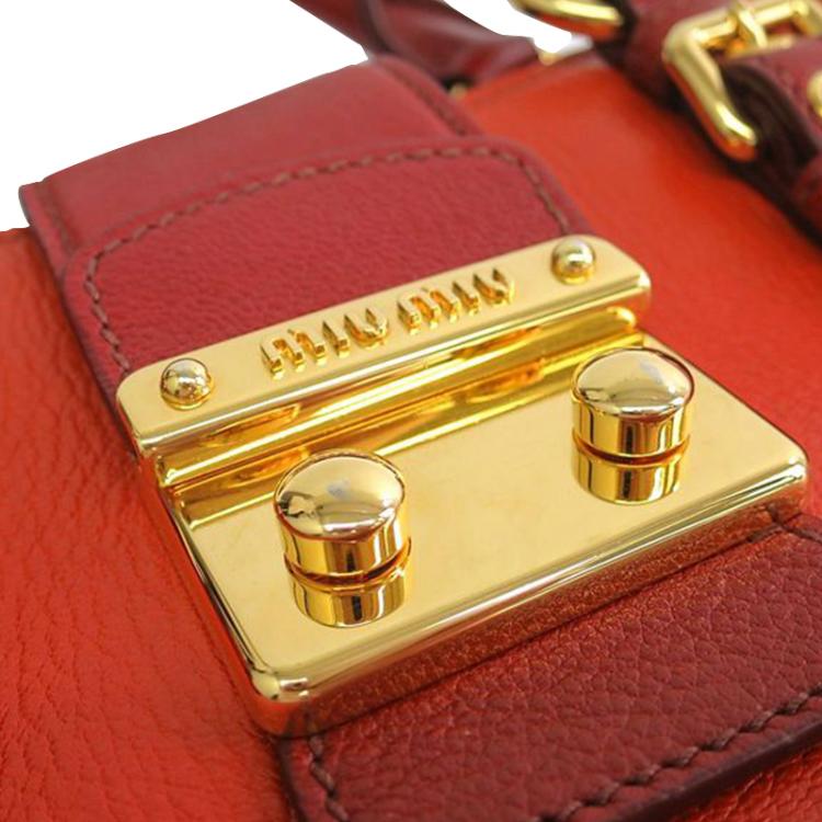 Pre Owned Miu Miu Bicolor Leather Madras Tote