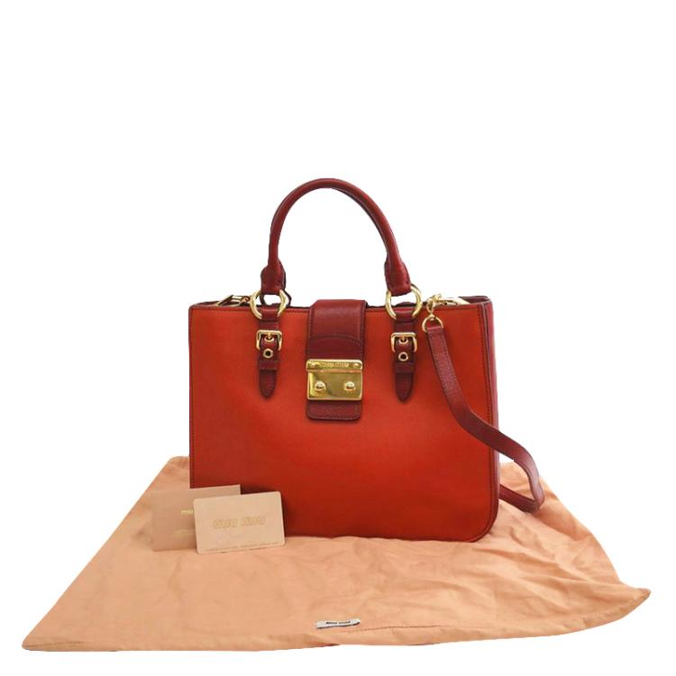 Pre Owned Miu Miu Bicolor Leather Madras Tote