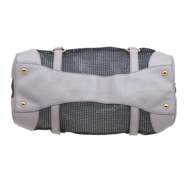 Pre Owned Miu Miu Black/Beige Mesh and Leather Top Handle Bag