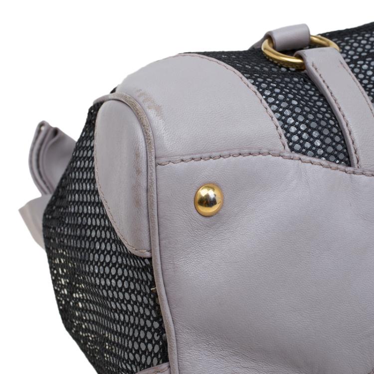 Pre Owned Miu Miu Black/Beige Mesh and Leather Top Handle Bag