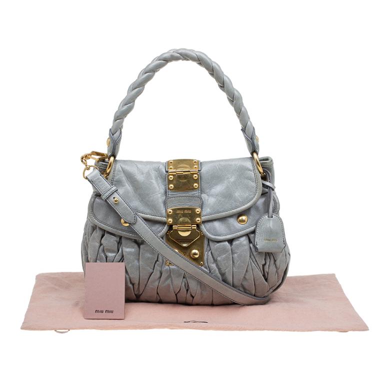 Pre Owned Miu Miu Light Green Matelasse Lux Leather Small Coffer Hobo