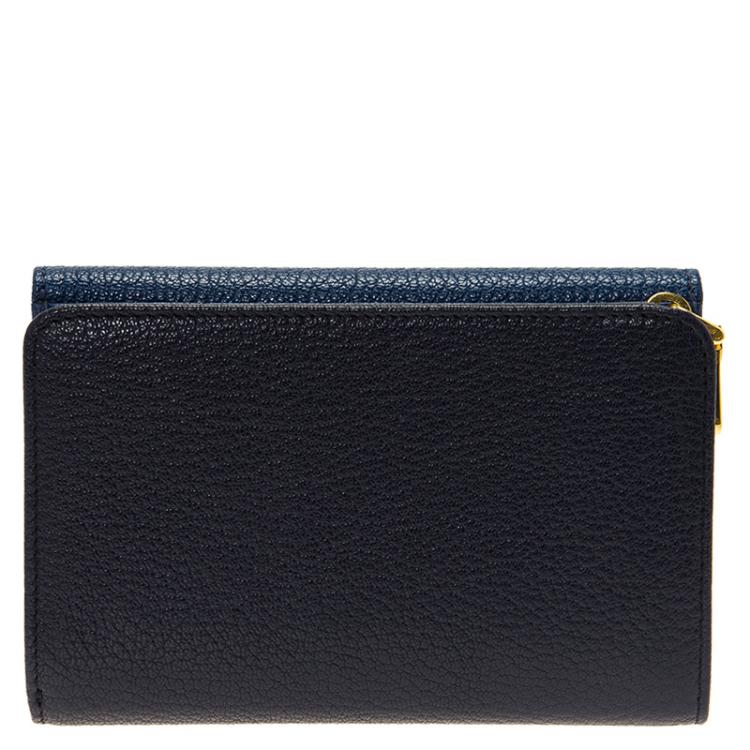 Pre Owned Miu Miu Blue Bi Color Madras Leather Compact Wallet