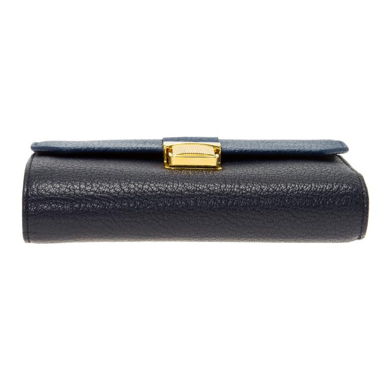 Pre Owned Miu Miu Blue Bi Color Madras Leather Compact Wallet