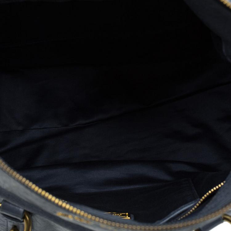 Pre Owned Miu Miu Blue Vitello Glazed Leather Bauletto Tote