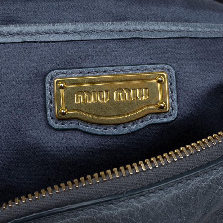 Pre Owned Miu Miu Blue Vitello Glazed Leather Bauletto Tote
