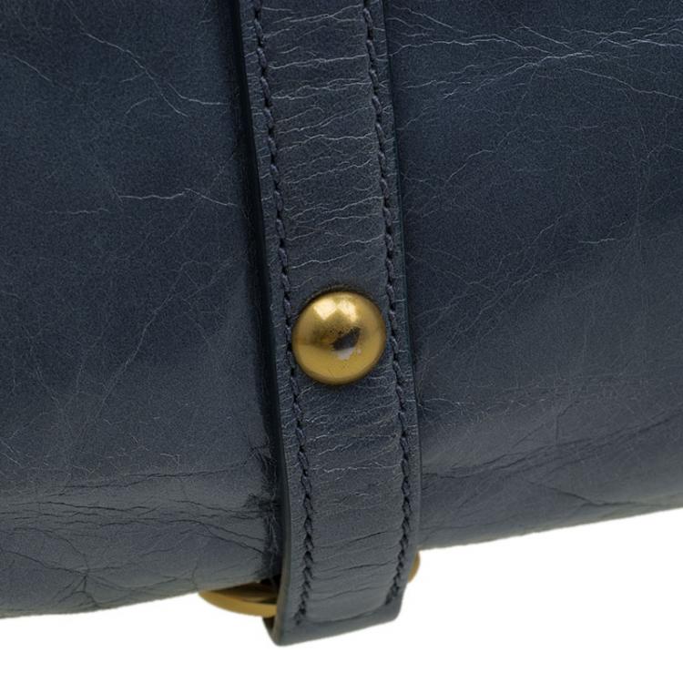 Pre Owned Miu Miu Blue Vitello Glazed Leather Bauletto Tote