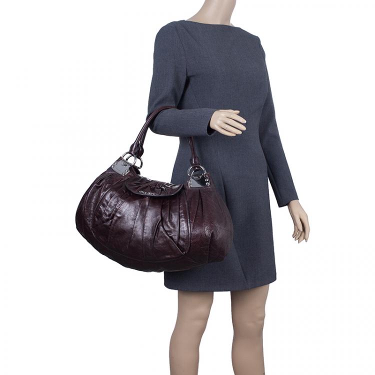 Pre Owned Miu Miu Brown Pleated Flap Hobo