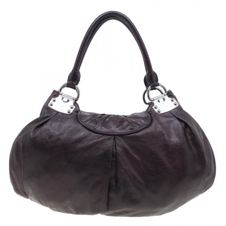 Pre Owned Miu Miu Brown Pleated Flap Hobo