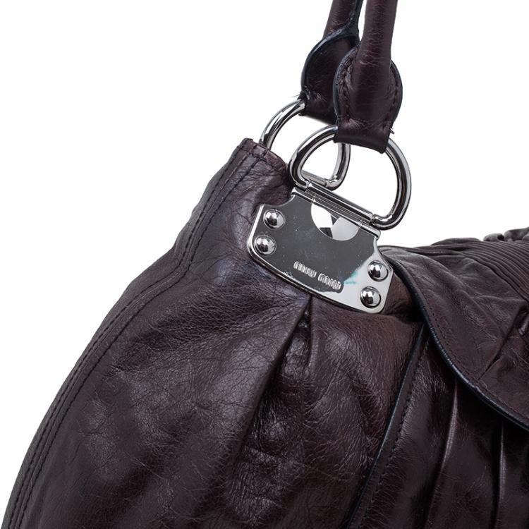 Pre Owned Miu Miu Brown Pleated Flap Hobo