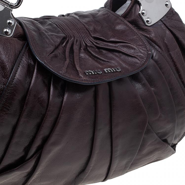 Pre Owned Miu Miu Brown Pleated Flap Hobo