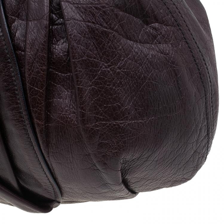 Pre Owned Miu Miu Brown Pleated Flap Hobo